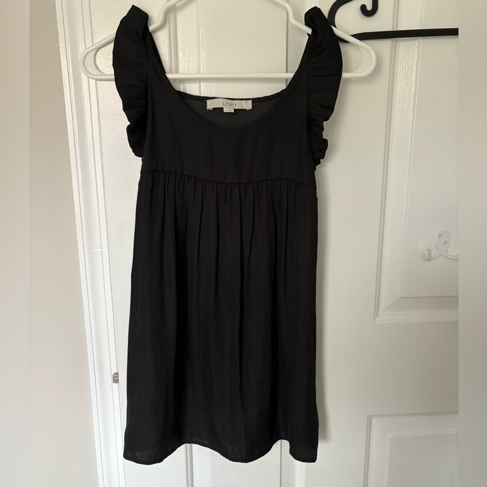 LOFT Black Satin Top with Ruffle Straps